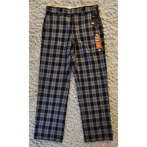 Dickies Pants Men 32x32 Plaid Chino Regular Fit Black Burgundy NWT - Picture 1 of 8